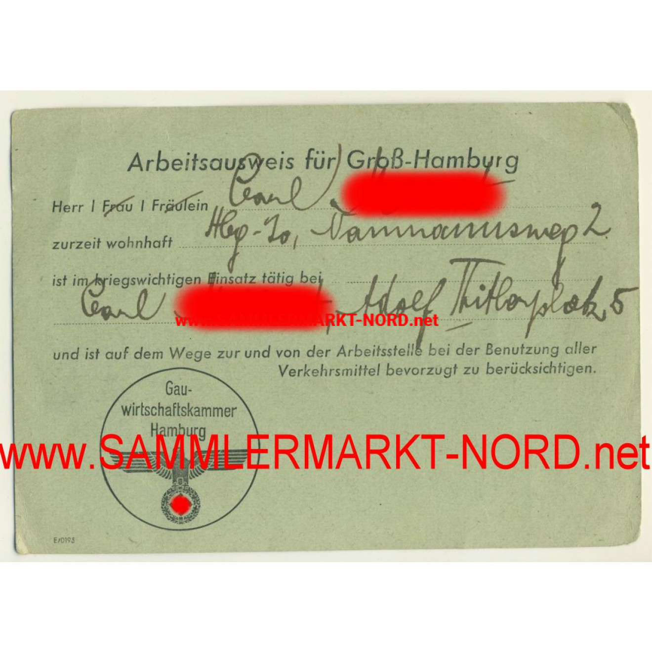 Arbeitsausweis für Groß - Hamburg