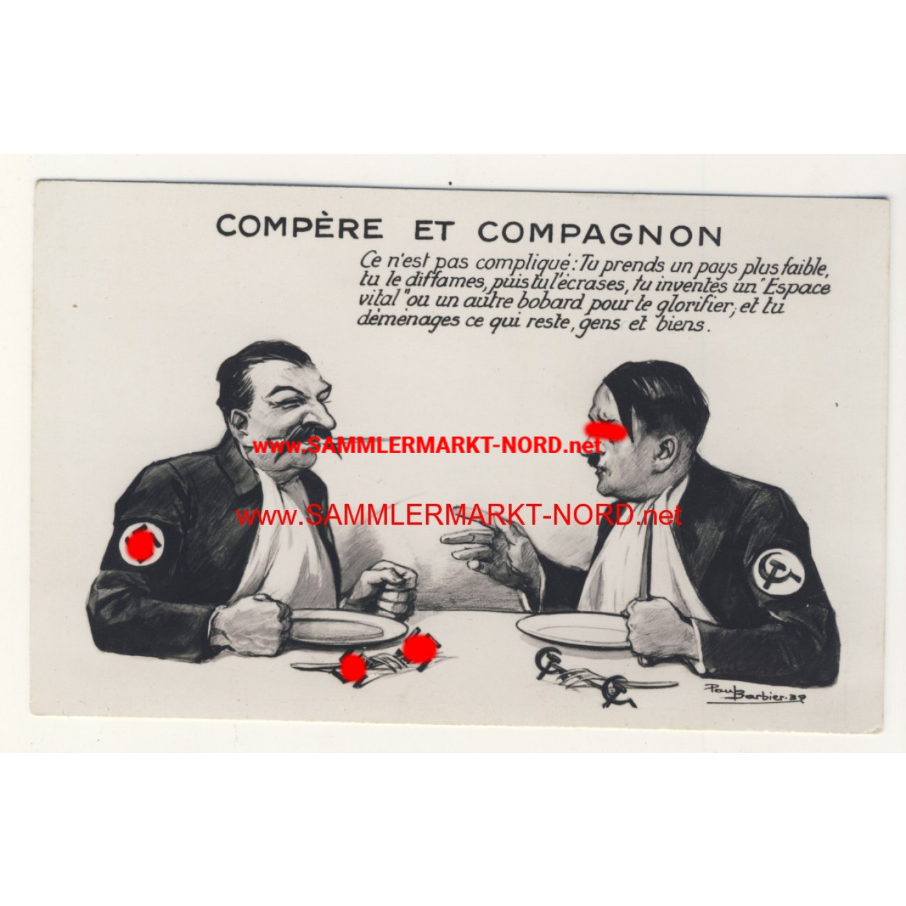 Französische Propagandakarte - Joseph Stalin & Adolf Hitler