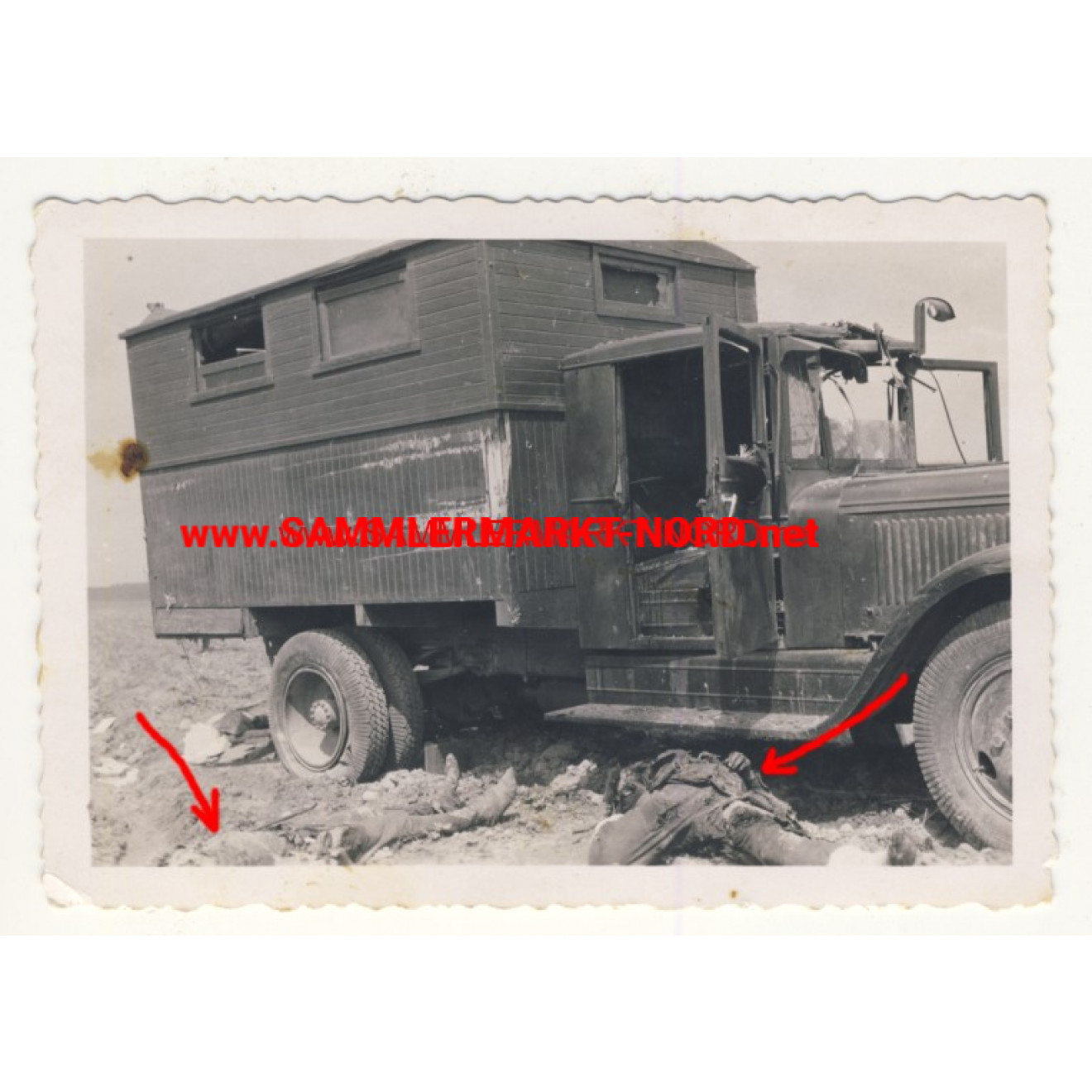 Dead Russian soldiers in front of a truck