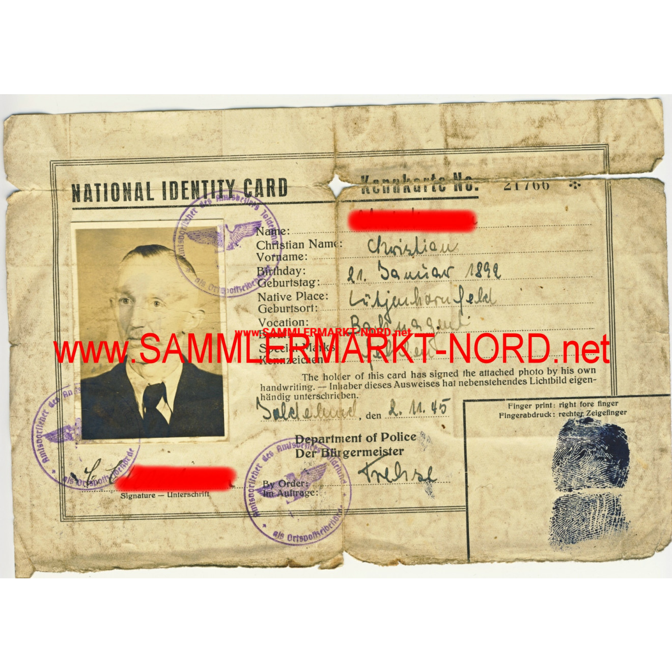 Not Kennkarte Joldelund 1945
