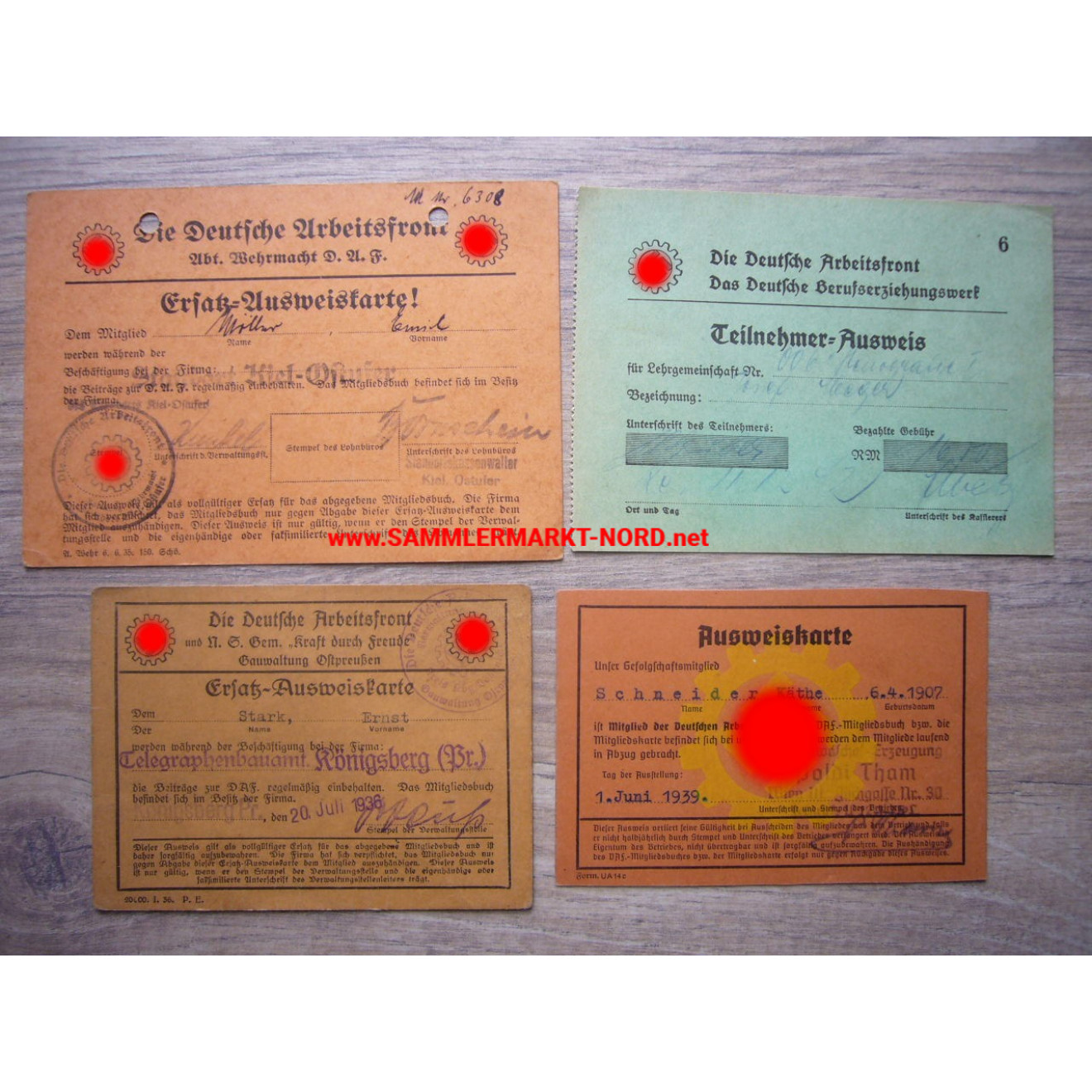 4 x different DAF Arbeitsfront ID cards