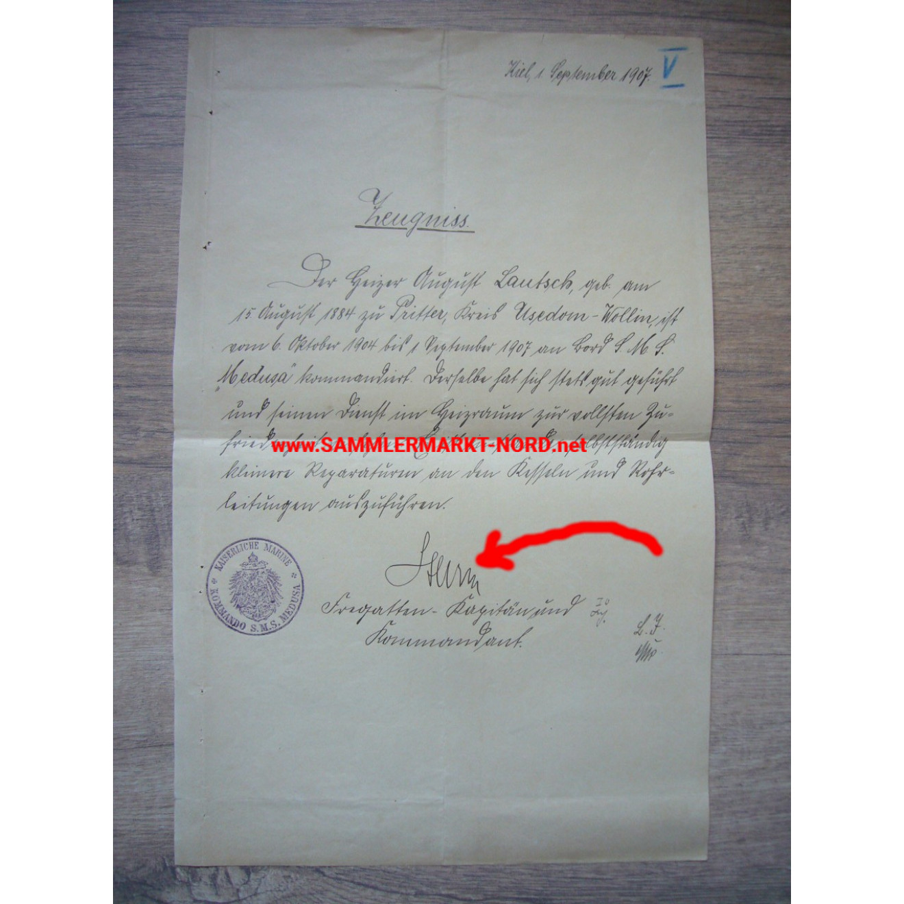 Kaiserliche Marine - S.M.S. Medusa - Kommandant Autograph