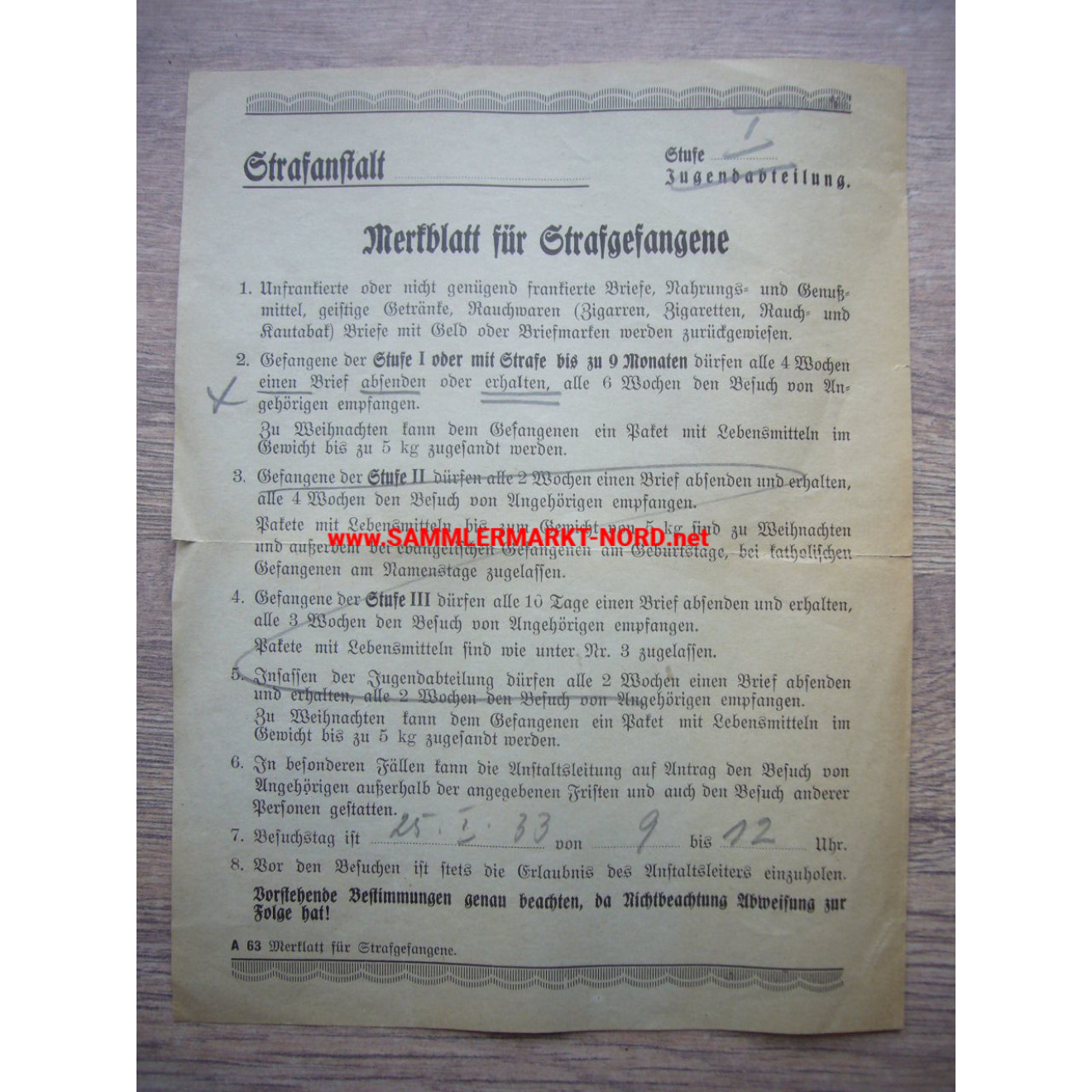 Leaflet for prisoners 1933