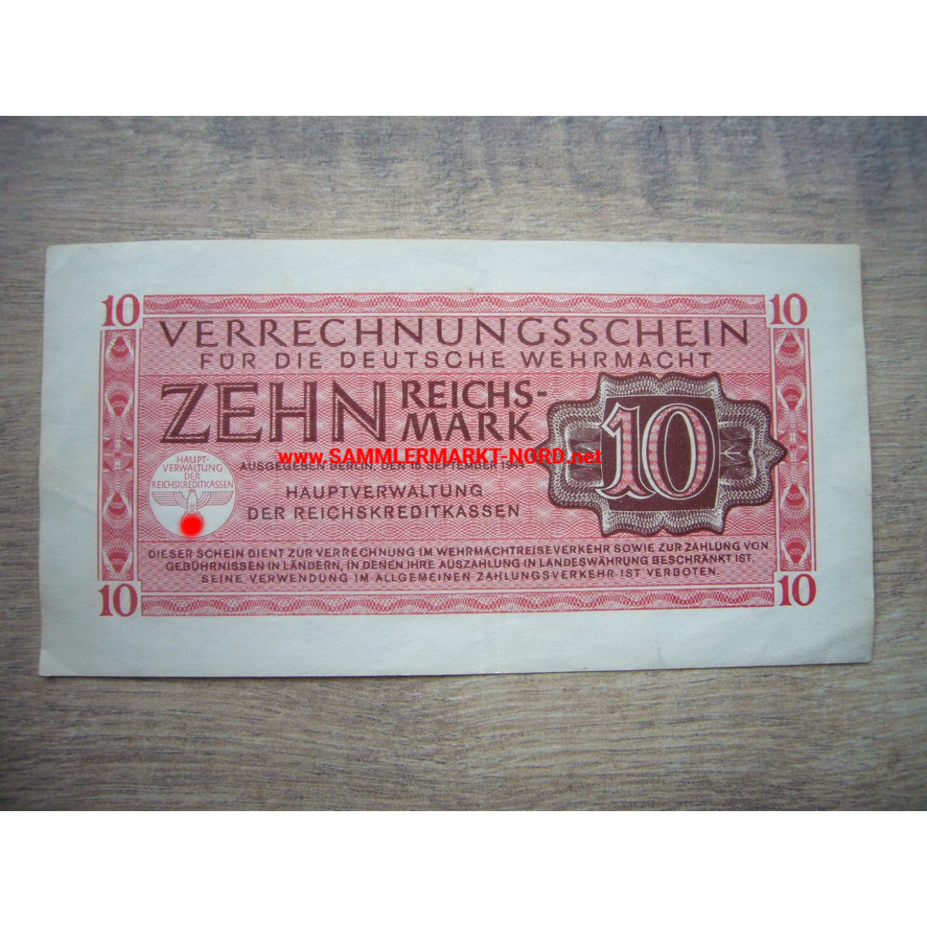 Verrechnungsschein 10 RM für die deutsche Wehrmacht