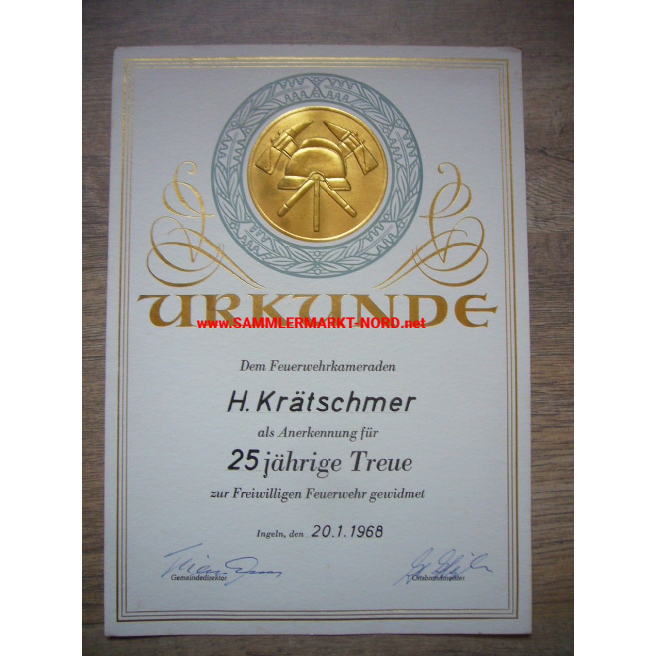Voluntary Fire Brigade Ingeln - Certificate of Appreciation for 25 years of service