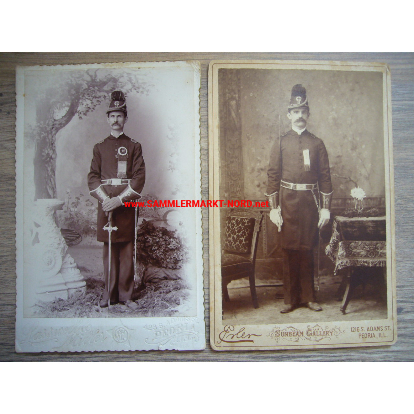 2 x cabinet photo - member of an order of knights (Knights Templar?) - Illinois USA