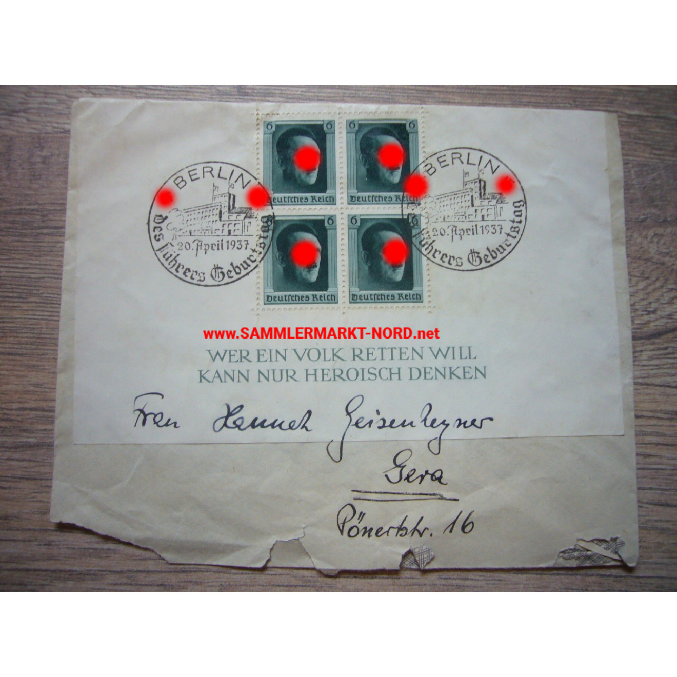 Envelope with Adolf Hitler stamps April 20, 1937