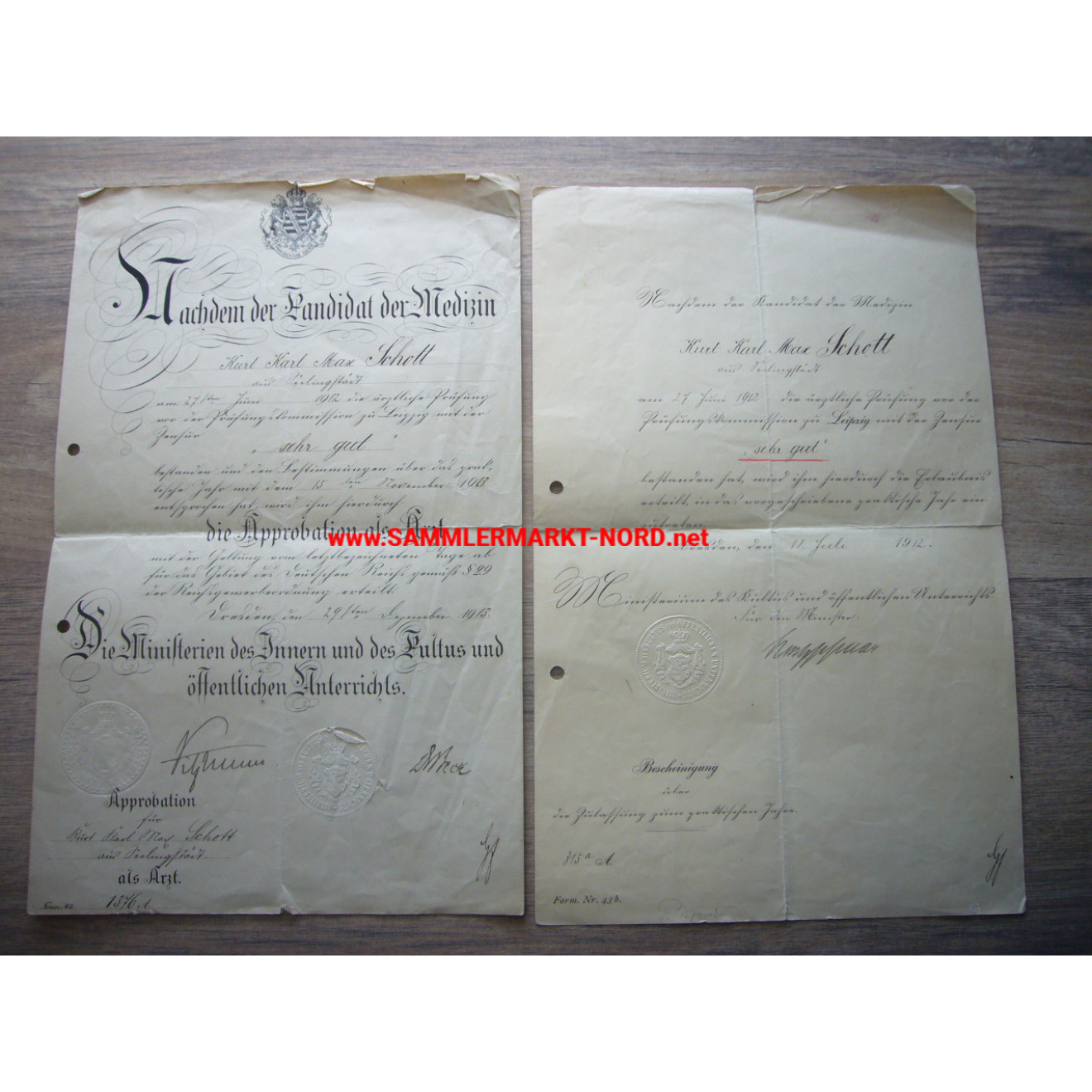 License to practice medicine 1912/13 - certificates