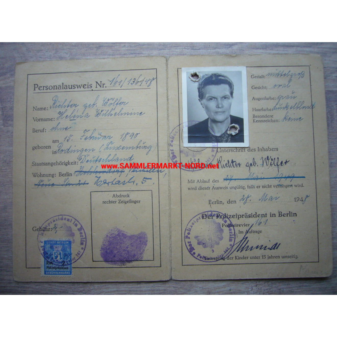 City of Berlin - makeshift identity card 1948
