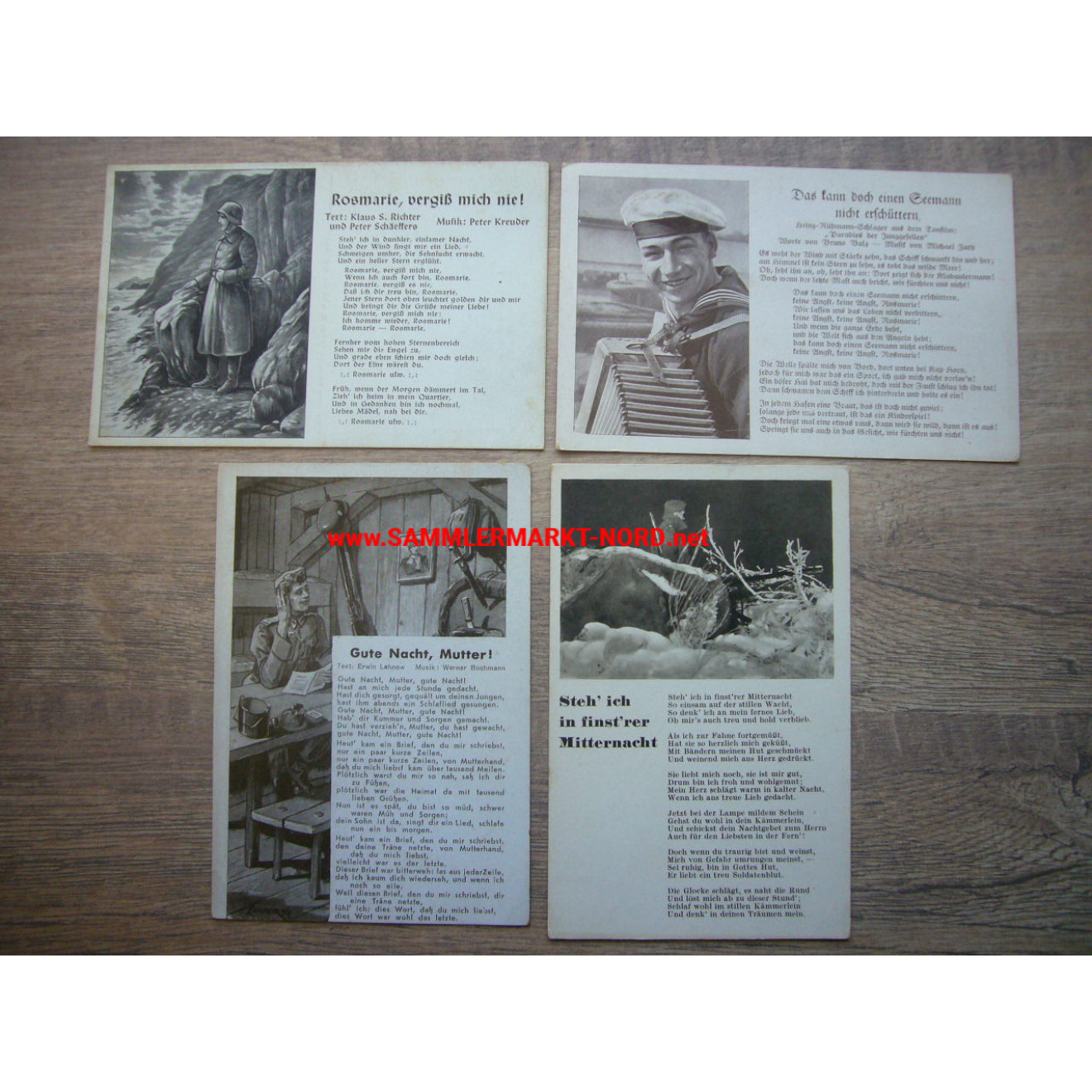 4 x Liedpostkarte - Marine & Wehrmacht Heer