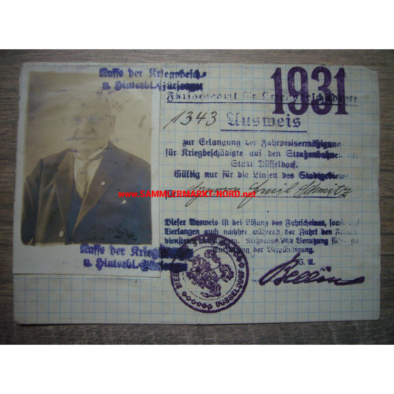 War disabled ID card 1931