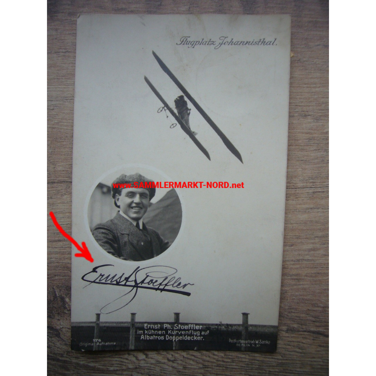 Sanke Postkarte - Pilot ERNST PH. STOEFFLER mit Autograph