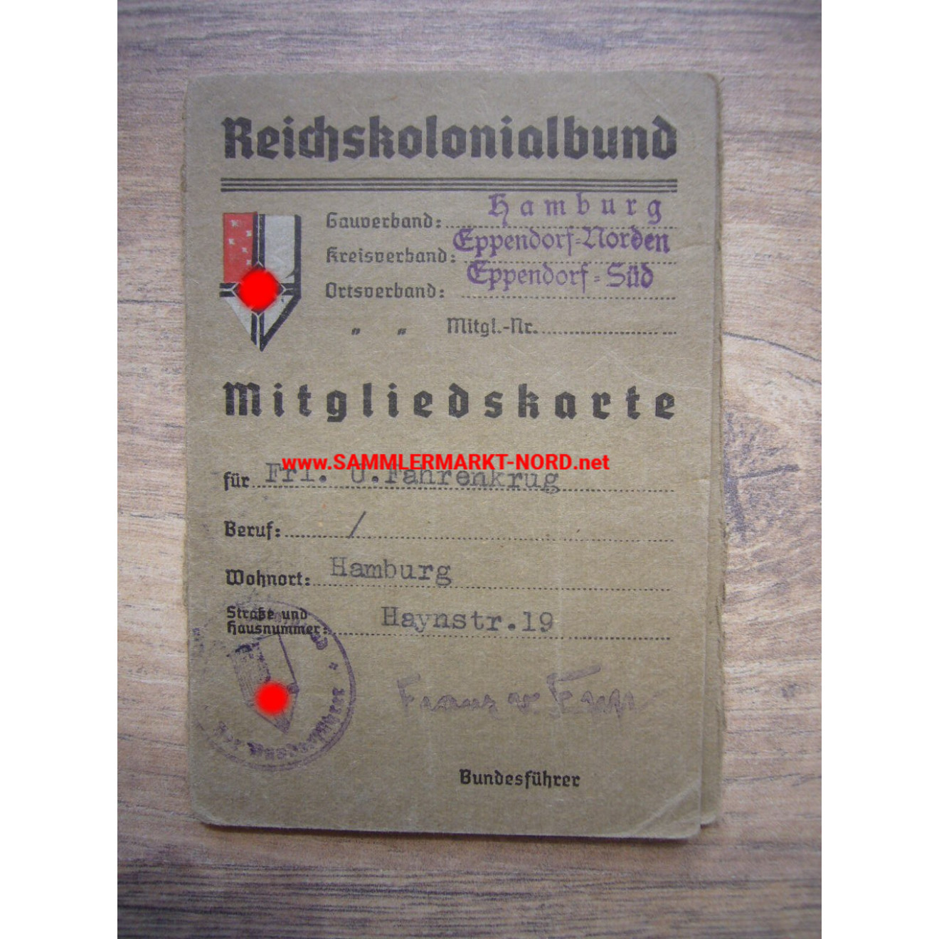 Reichskolonialbund - Mitgliedskarte
