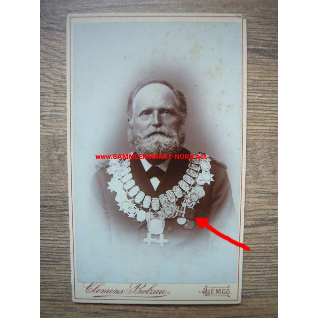 Cabinet photo - Lemgo - Shooting king with medal chain + medal clasp