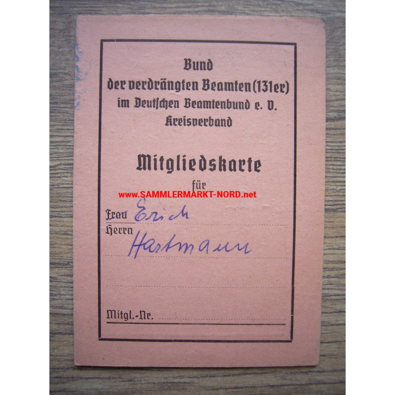 Association of displaced officials (131er) in the German Association of Officials - membership card