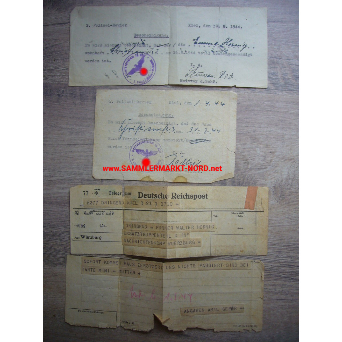3 x document Kiel 1944 - total bomb damage
