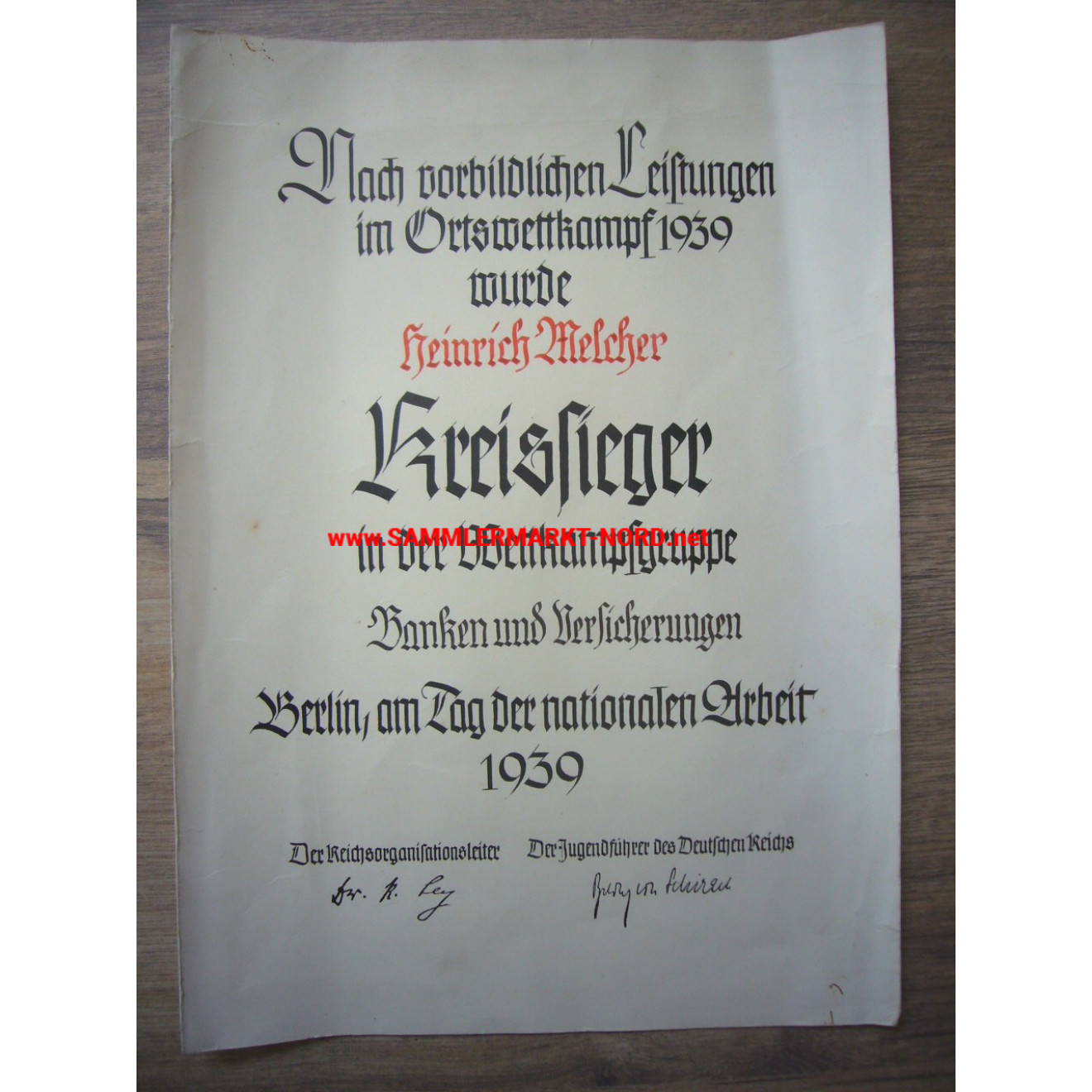 HJ Kreissieger 1939 - Verleihungsurkunde
