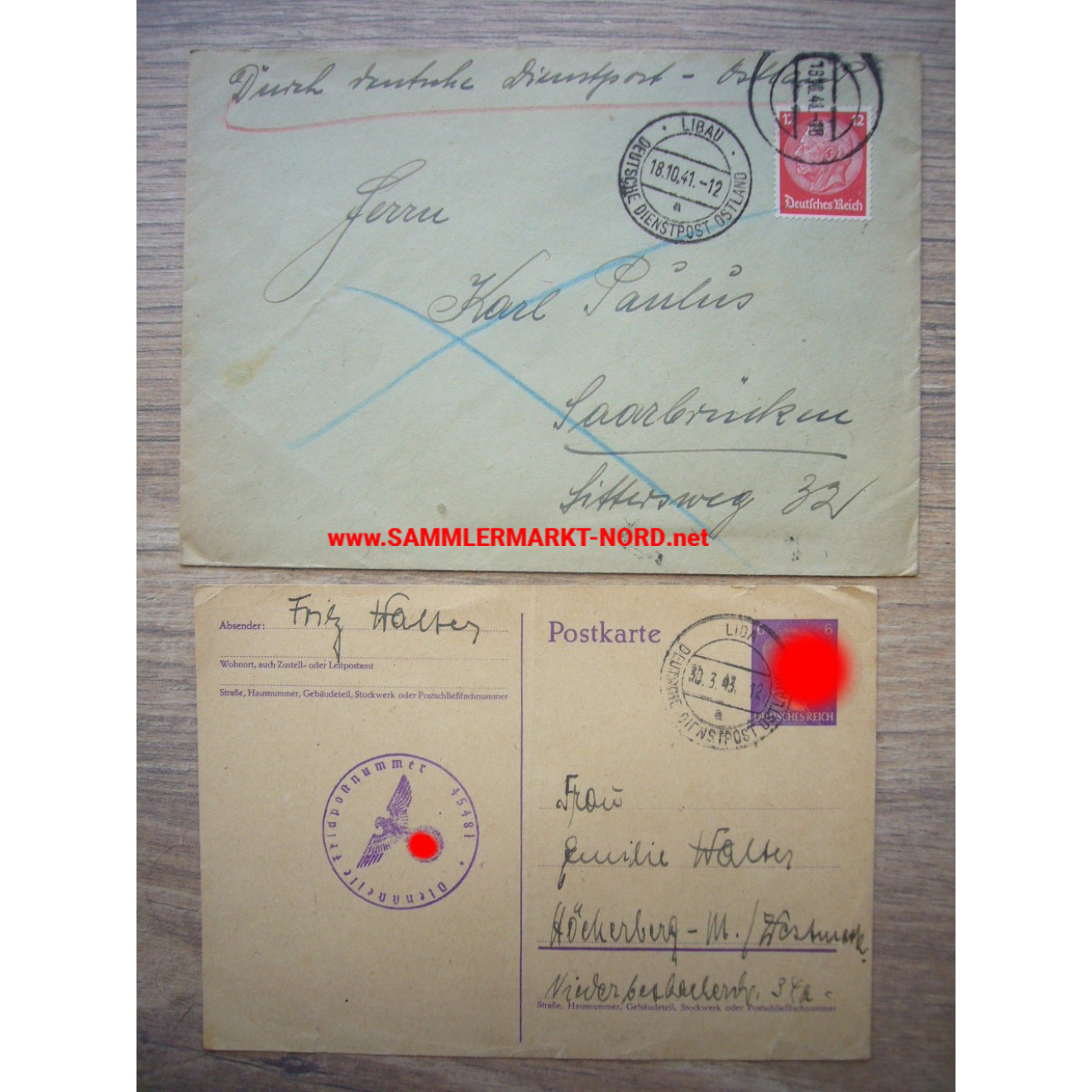 2 x German service mail Ostland (Libau / Lida)