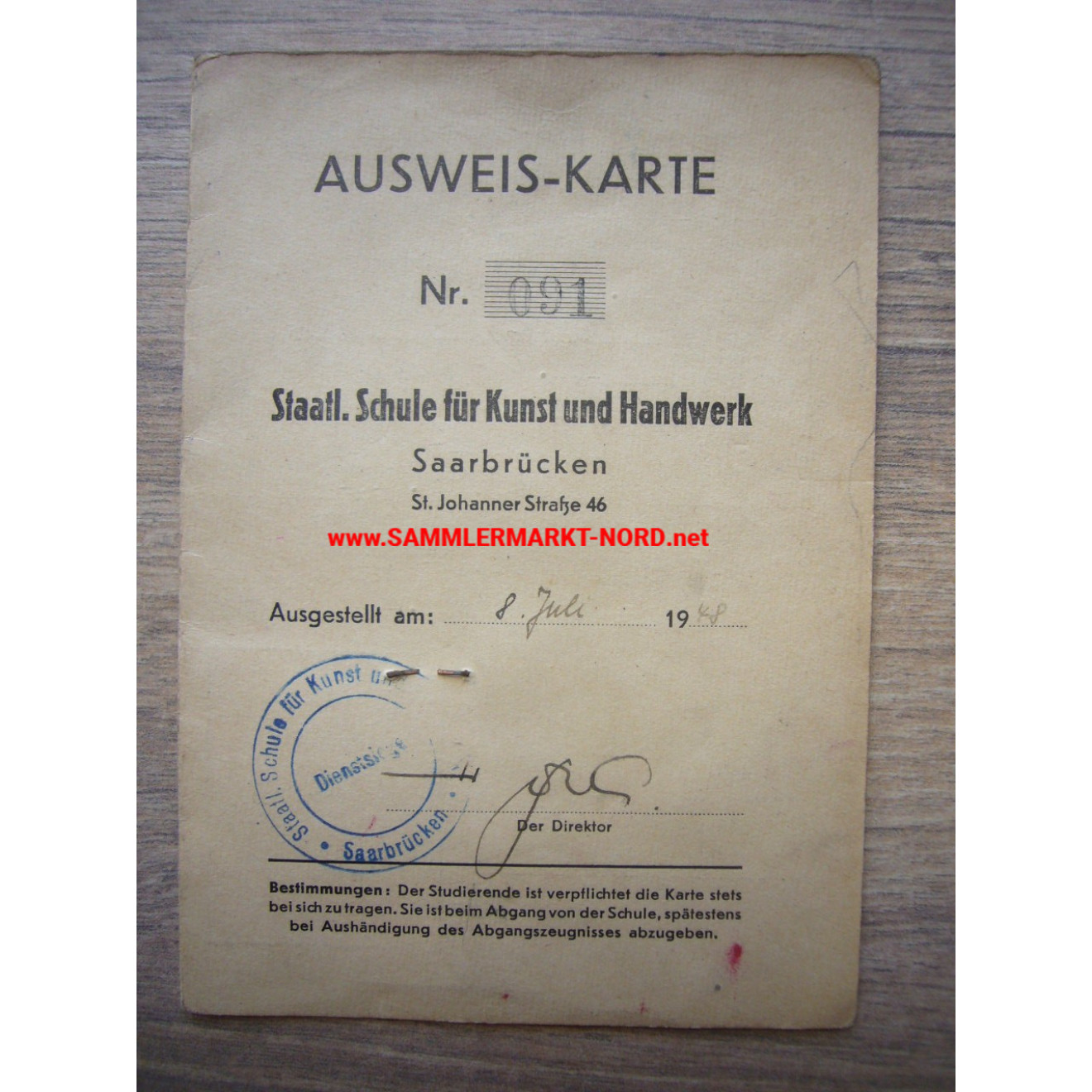 Saarbrücken - Staatliche Schule für Kunst und Handwerk - Ausweis