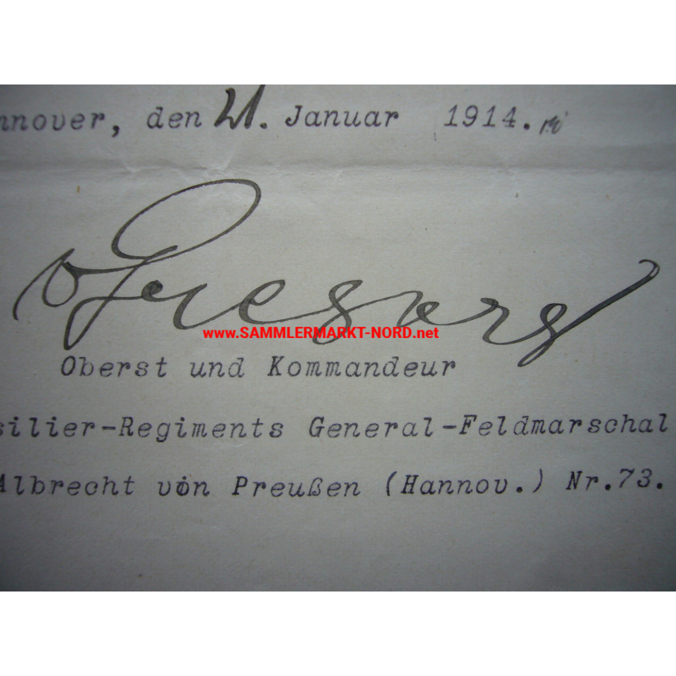 Oberst WALDEMAR FREIHERR VON GREGORY - Autograph