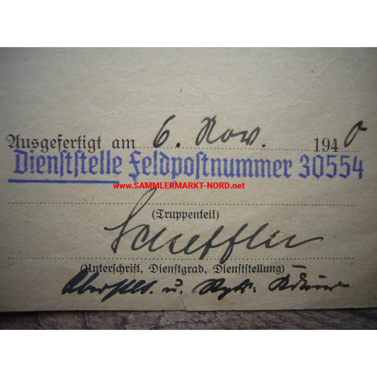 Generalmajor KURT SCHEFFLER (DK) - Autograph - Artillerie Regiment 92