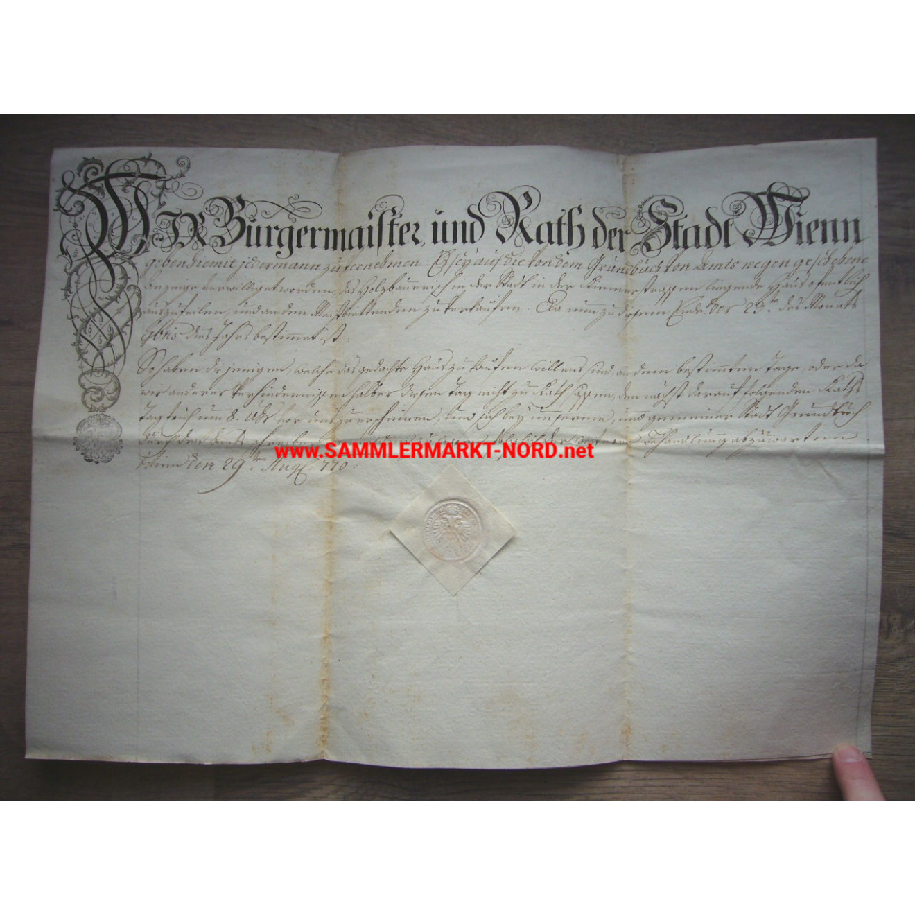 City of Vienna, Austria - Mayor and City Council - Deed from 1770