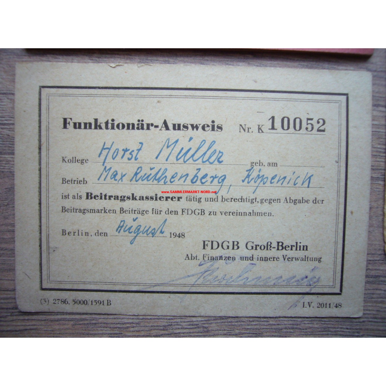 DDR - FDGB Mitgliedsbuch & Funktionär-Ausweise, Sammlermarkt-Nord ...