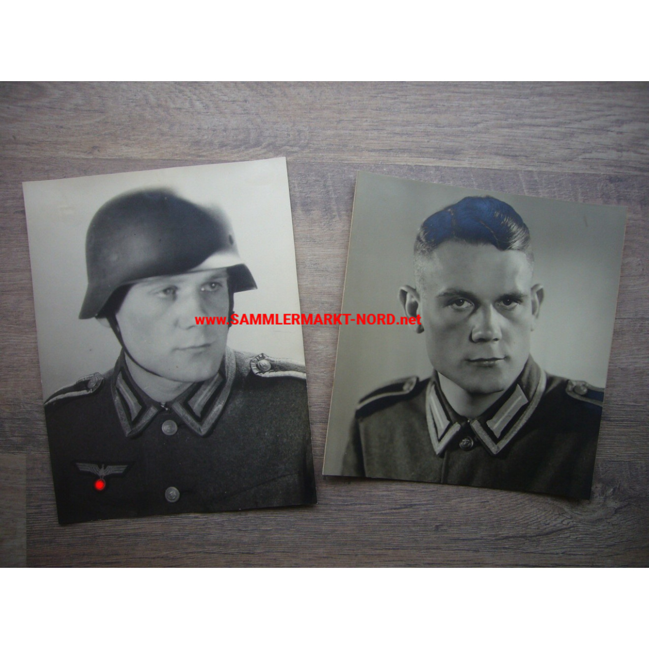 2 x Kriegsmarine portrait - naval infantry with steel helmet etc.