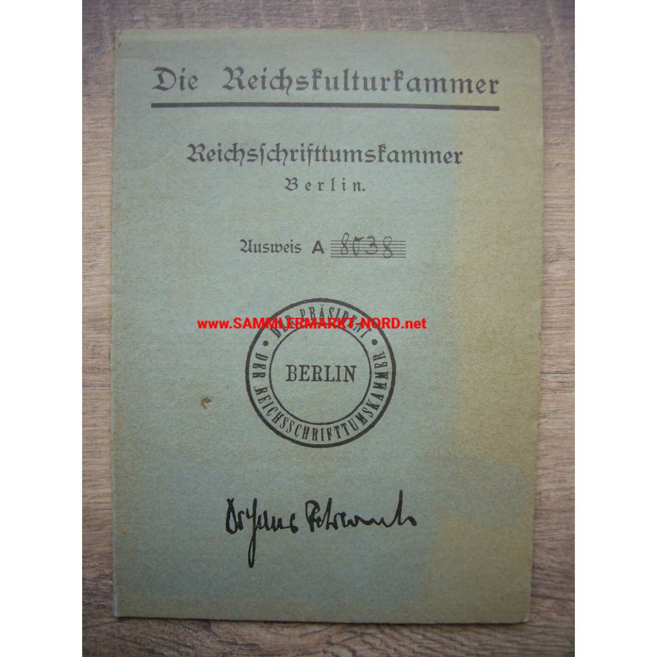 Die Reichskulturkammer - Reichsschriftturmkammer - Mitgliedsausweis