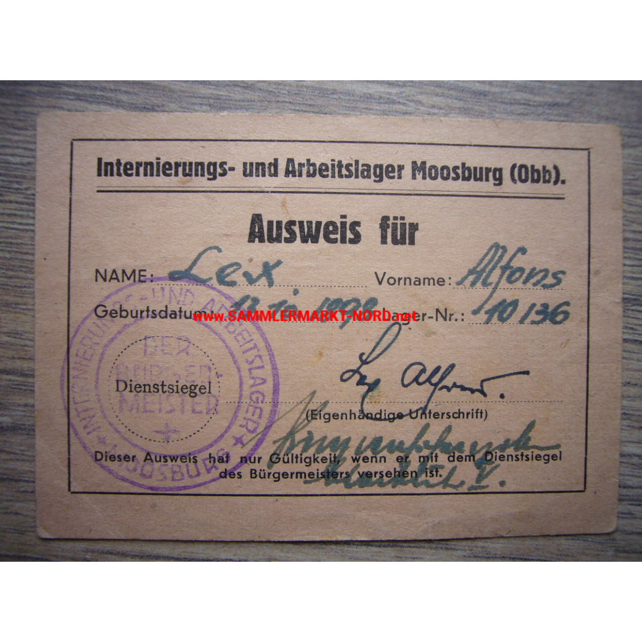 US Internment and Labor Camp Moosburg - ID Card