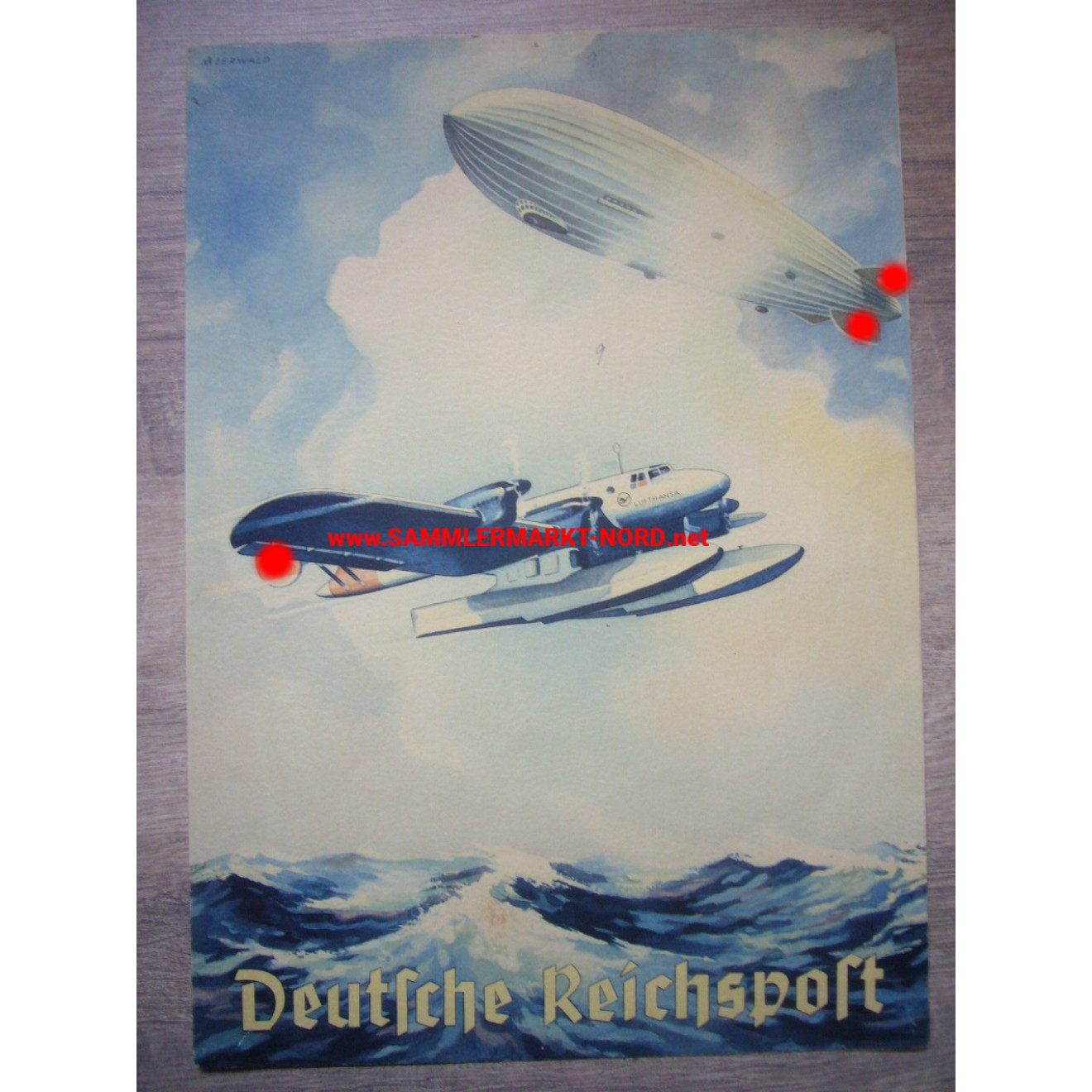 German Reichspost - Decorative telegram - Zeppelin & Lufthansa airplane