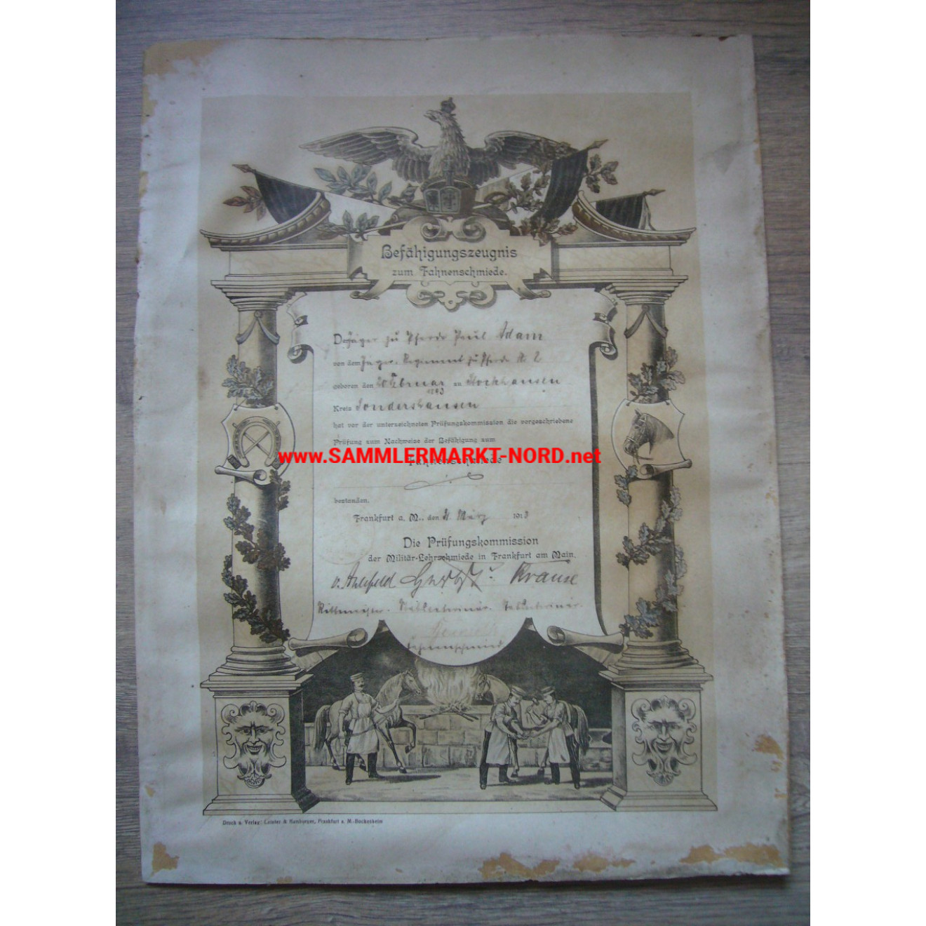 Certificate of proficiency as a flag smith - Military training smithy Frankfurt am Main