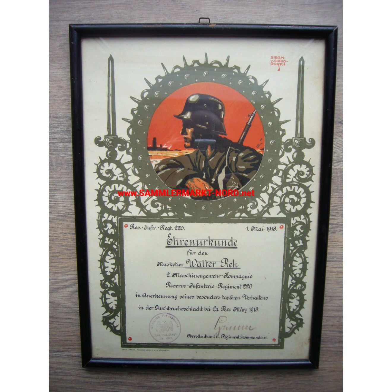 Reserve Infantry Regiment 220 - Certificate of Honour for Particularly Brave Conduct