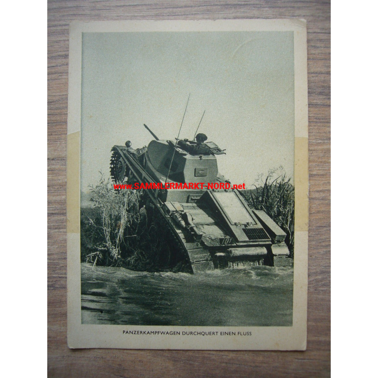 Tank crossing a river - postcard