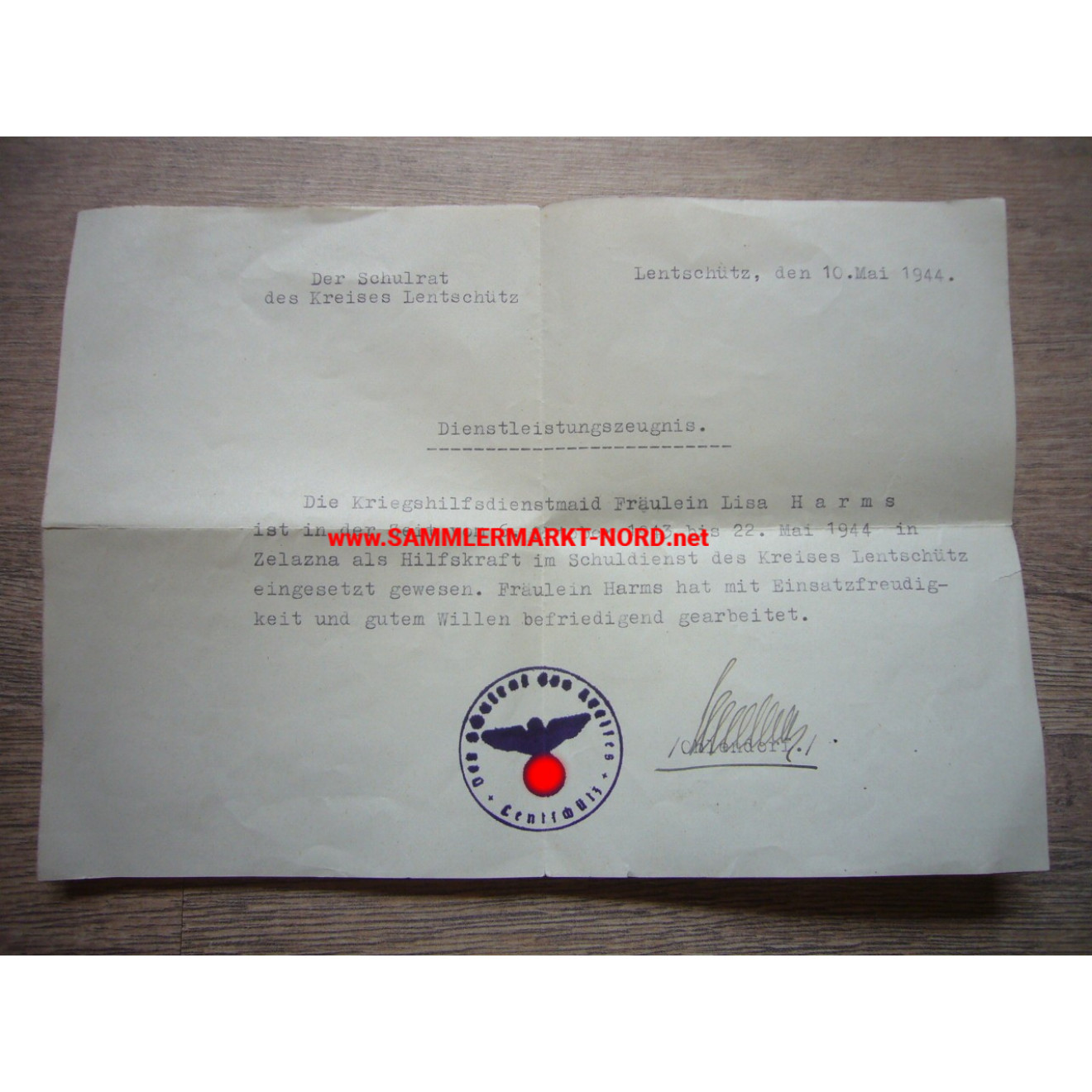 KHD War Assistance Service Maid - Lentschütz (Poznan) - Service Certificate