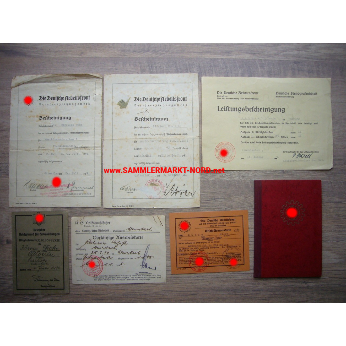 Convolute of identity cards & documents - DAF Labour Front, NSV & DRL