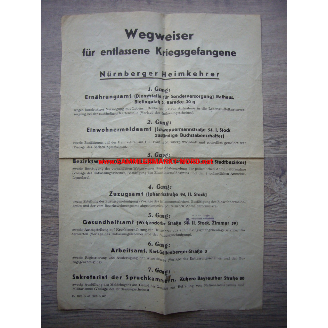 Wegweiser für entlassene Kriegsgefangene - Nürnberger Heimkehrer 1948