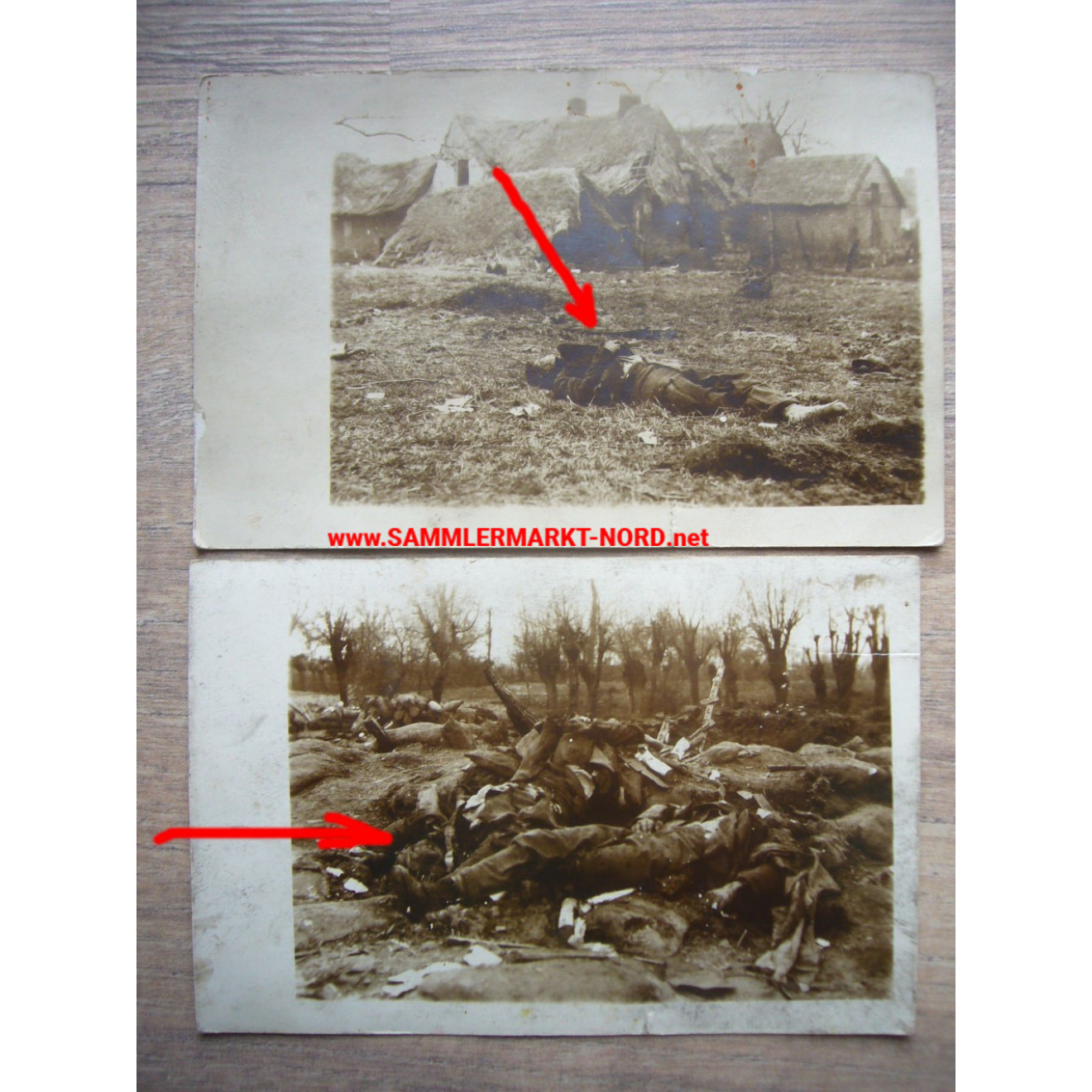 2 x photo 1st World War - dead soldiers on the battlefield