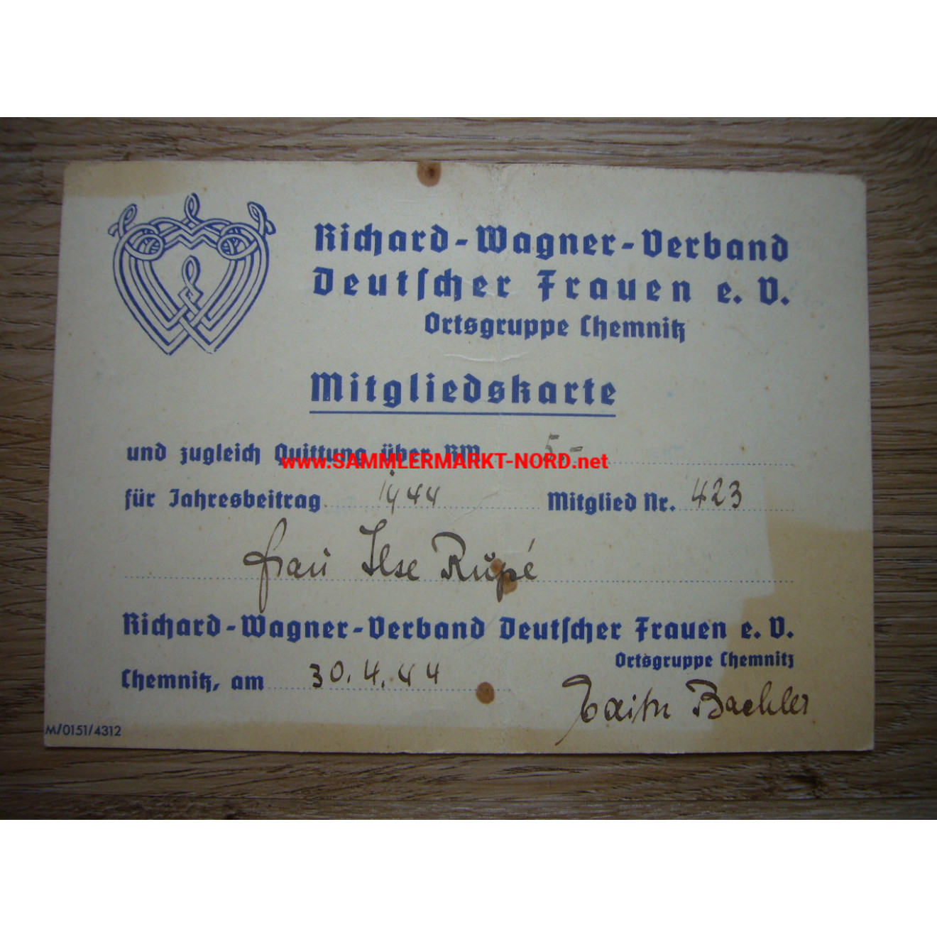 Richard Wagner Association of German Women - Membership Card