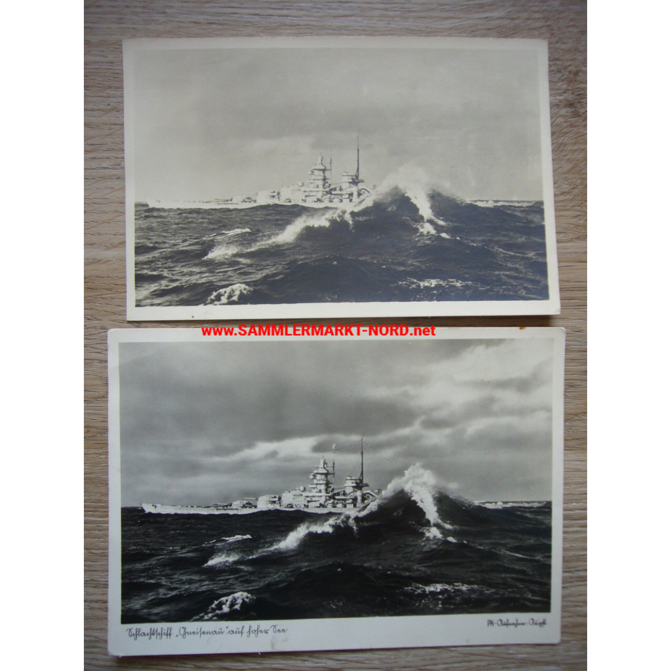 2 x Kriegsmarine - Schlachtschiff Gneisenau auf hoher See - Postkarte
