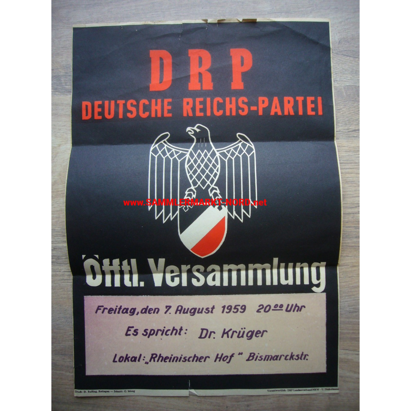 DRP Deutsche Reichspartei - Wahlplakat 1959
