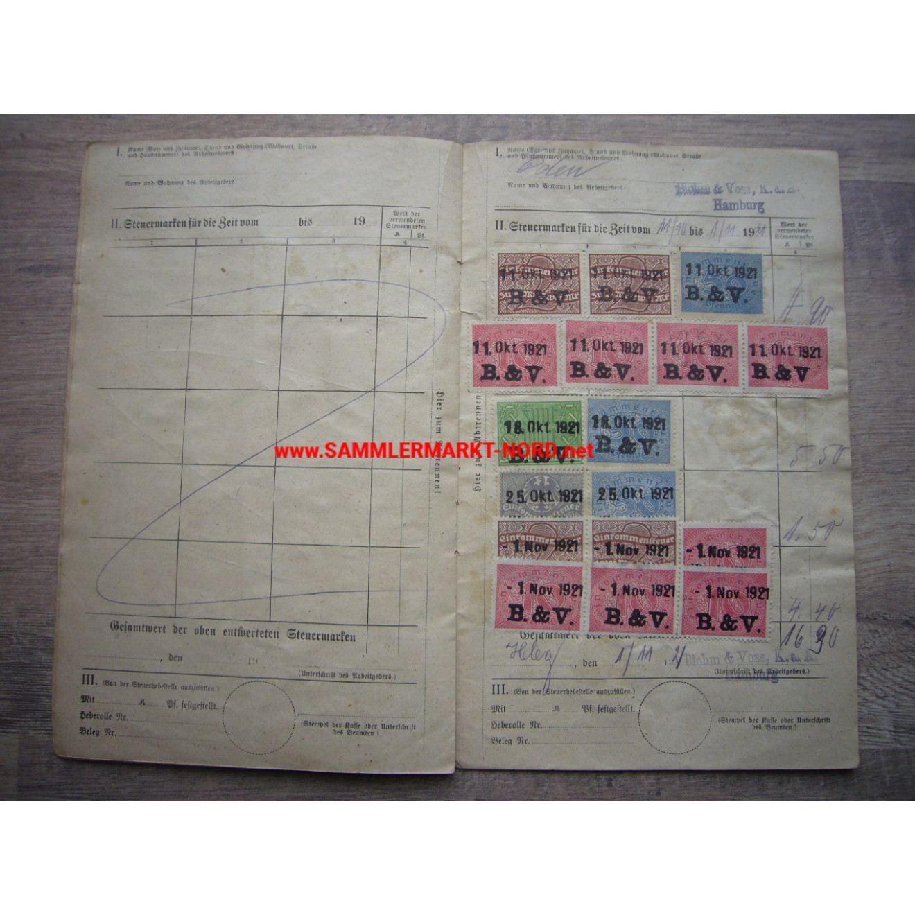 Blohm & Voss shipyard, Hamburg - tax card / identity card 1920