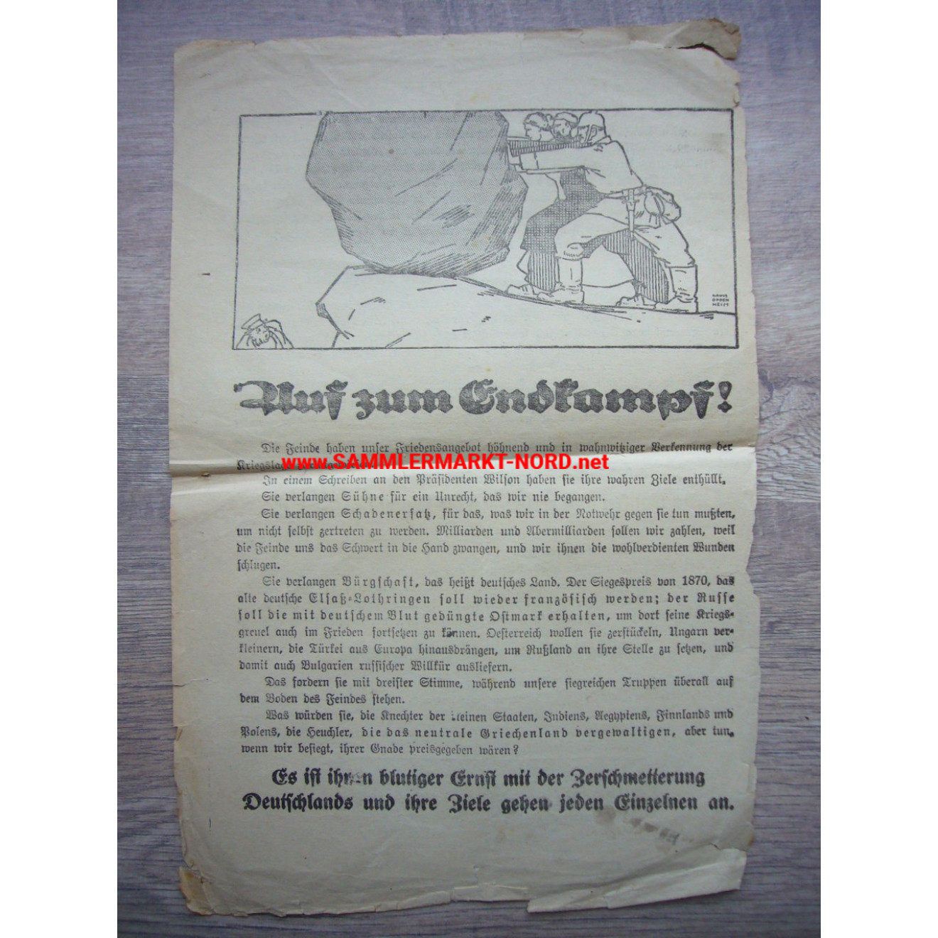 Auf zum Endkampf! - Propaganda Flugblatt um 1916