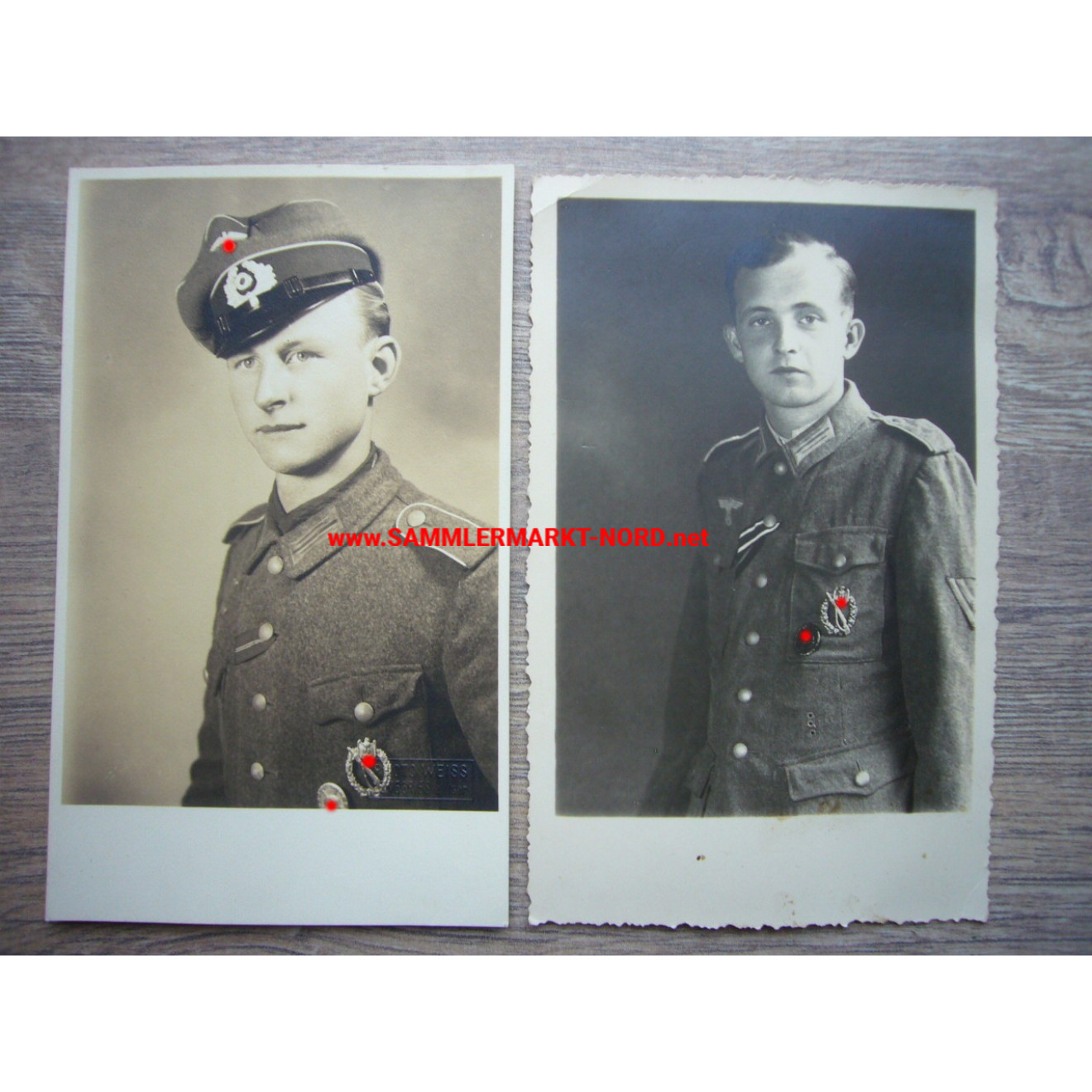 2 x Portrait Foto - Wehrmacht Gefreite mit Infanterie Sturmabzeichen und Verwundetenabzeichen