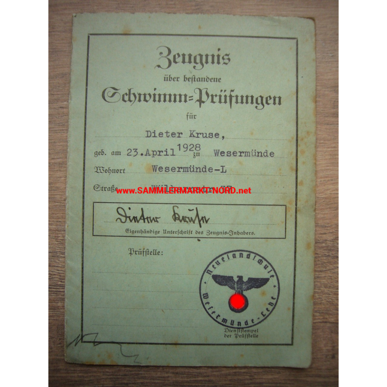 Neuland school Wesermünde-Lehe - Certificate for swimming tests