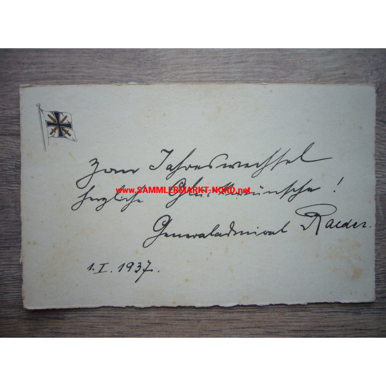 Kriegsmarine - Grand Admiral Erich Raeder - greeting card 1937