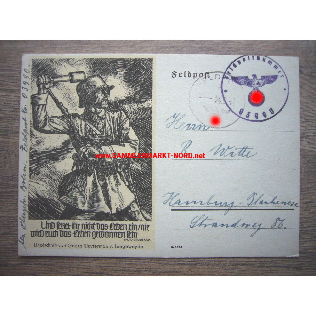 Feldpostkarte 1941 mit Sturmtrupp Soldat mit Handgranate