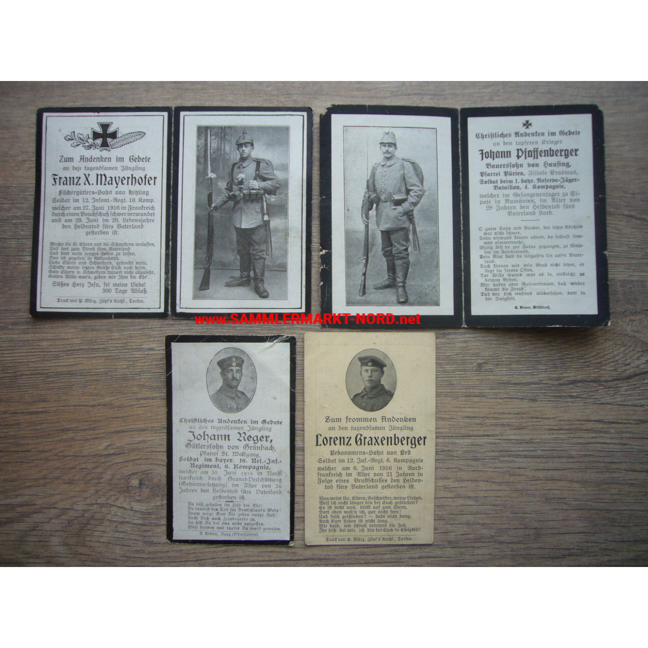 4 x Sterbeblatt 1. Weltkrieg - meist Infanterie Regimenter