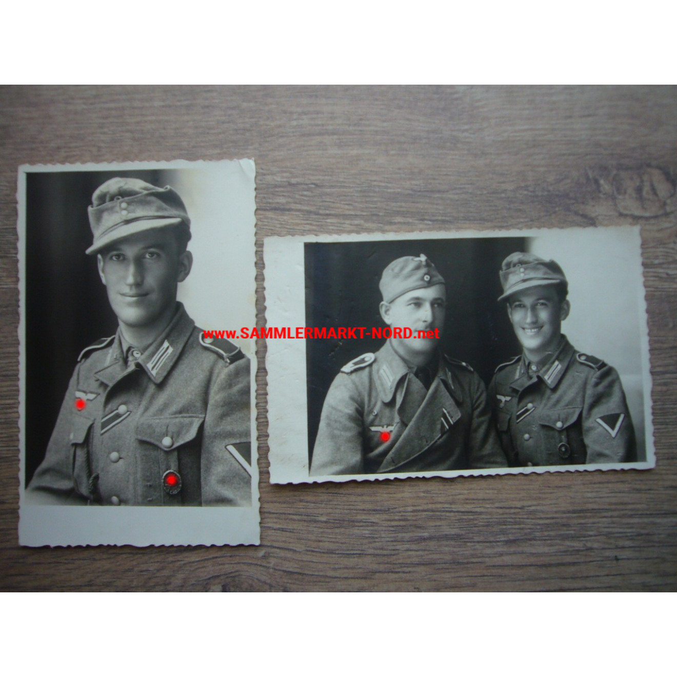 2 x Wehrmacht portrait private with field cap & assault artillery soldier