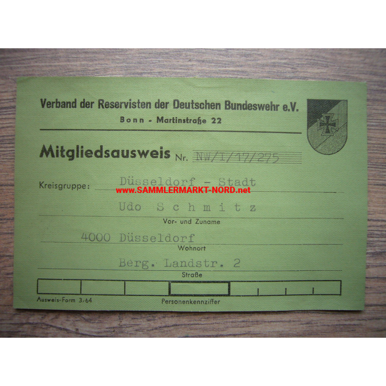 Association of Reservists of the German Armed Forces - Membership card